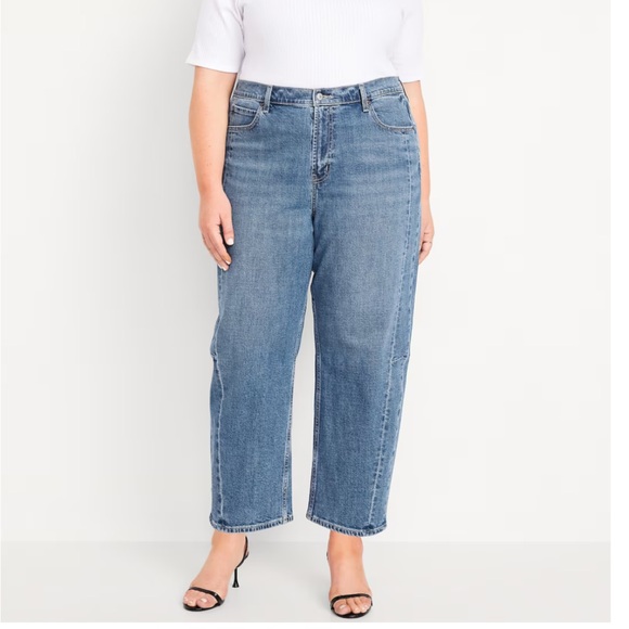 Old Navy Women’s High Rise Barrel Leg Ankle Jeans Blue Denim Size 18 - Picture 1 of 9